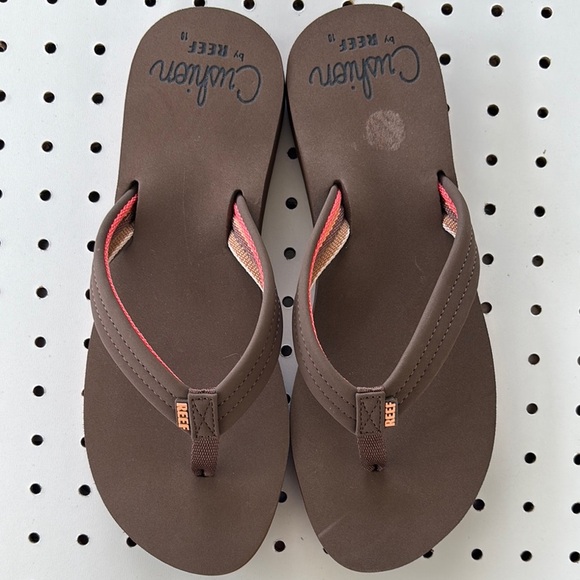Brown Flip Flops with Pink Accents - Picture 1 of 10